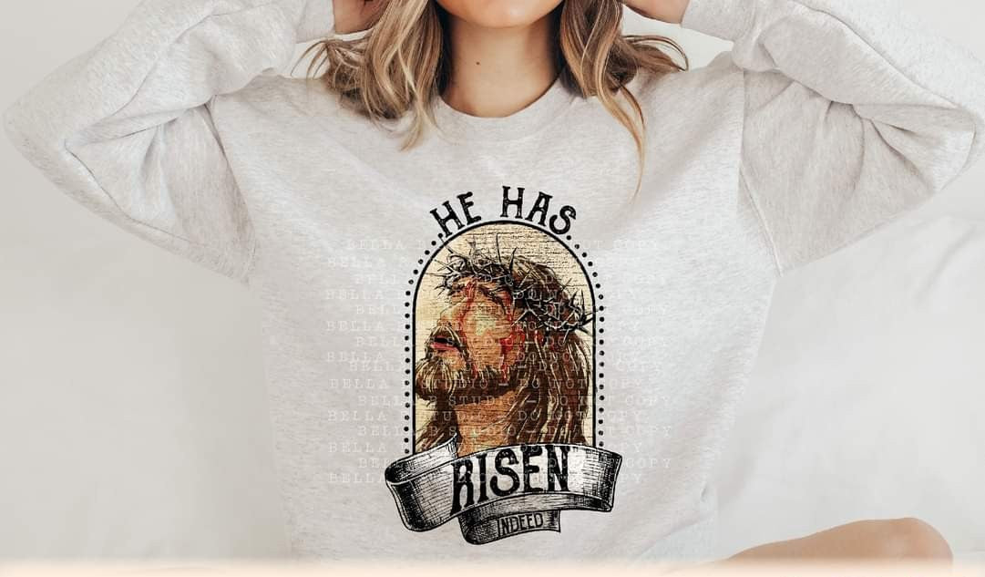 He Has Risen Jesus Portrait Completed Tee