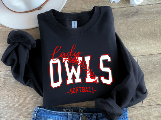 Lady Owls Softball-Red & White-Digital Design