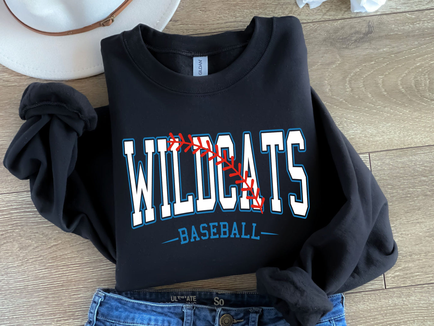 Wildcats Baseball-White & Columbia Blue-Digital Design