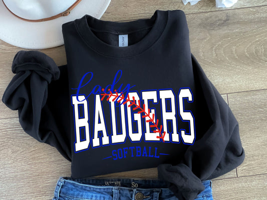 Lady Badgers Softball-White & Royal-Digital Design