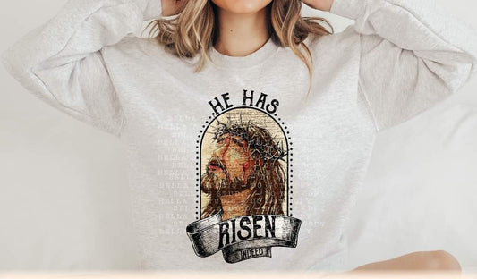 He Has Risen Jesus Portrait Completed Tee