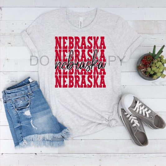 Nebraska Stacked Words Red and black DTF